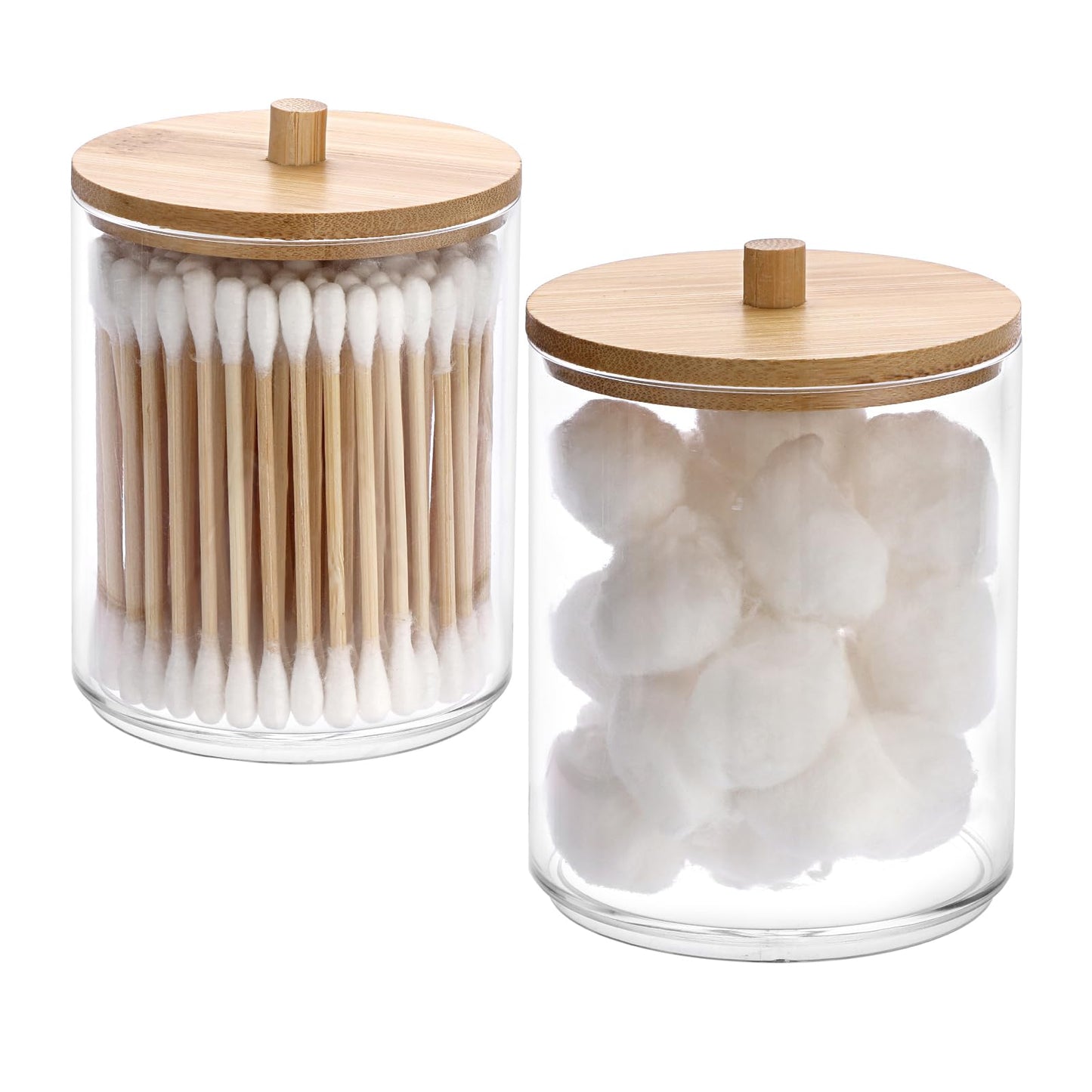 SUMTree 2 Pcs 10 Ounce Plastic Cotton Swab Holder with Bamboo Lids