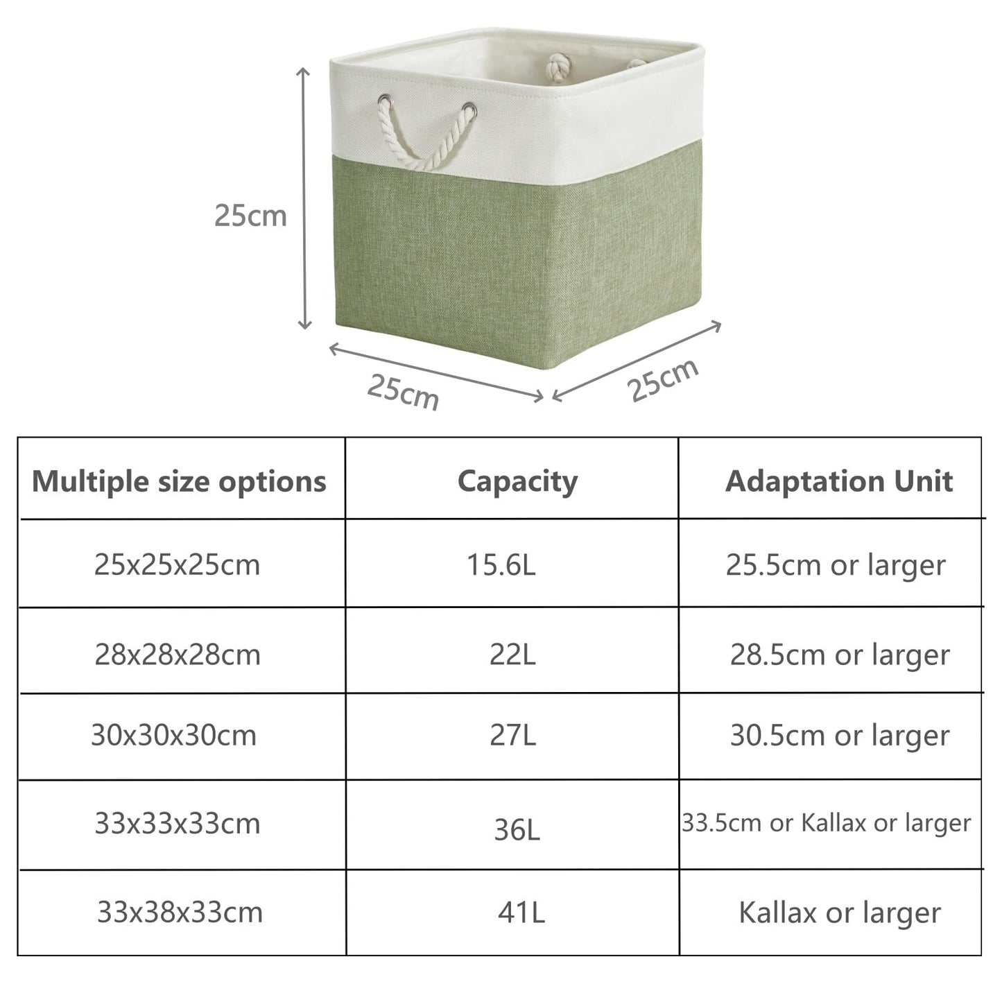 SOCOHOME Fabric Cube Storage Boxes,25x25x25cm Canvas Storage Baskets for Nursery Closet Toys Shelf(Green/White, Set of 3)