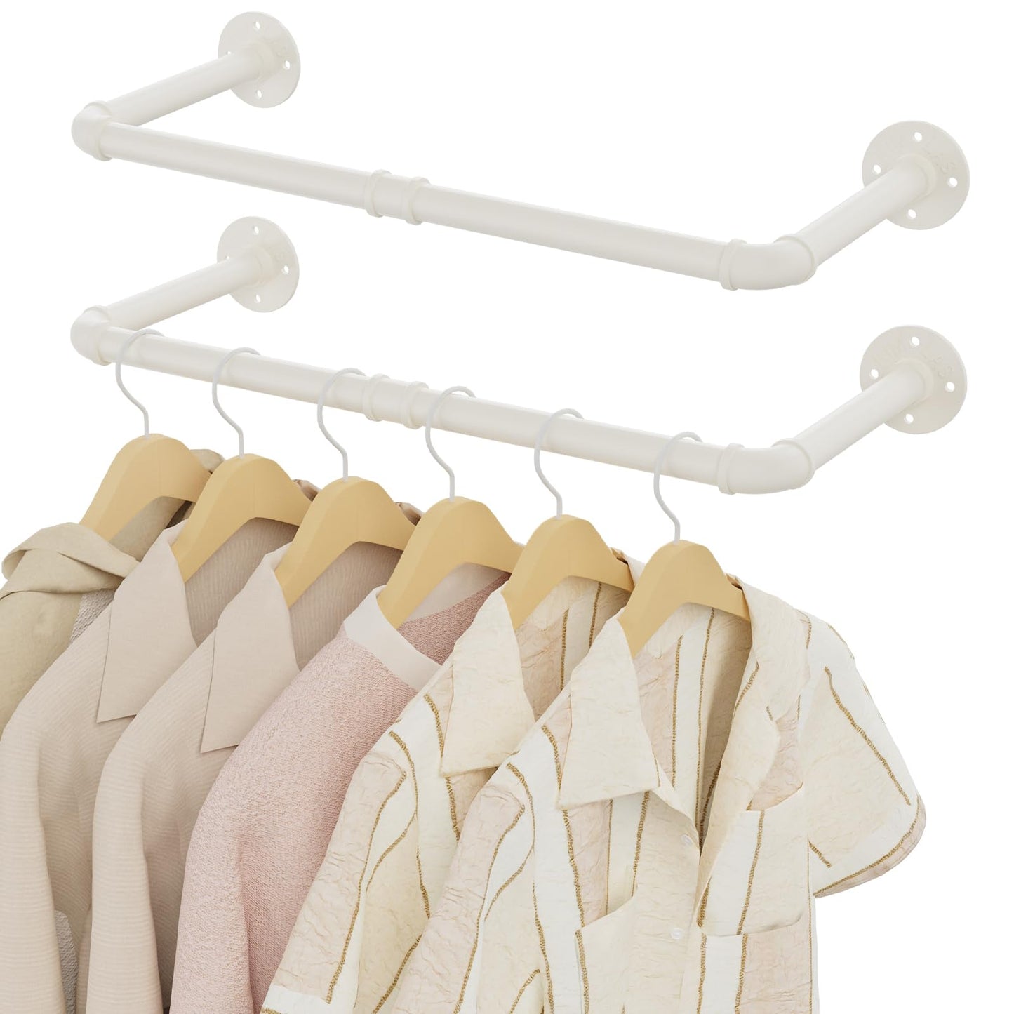 YheenLf 64cm Wall Mounted Clothes Rail, Garment Rack, White, 2 Pack