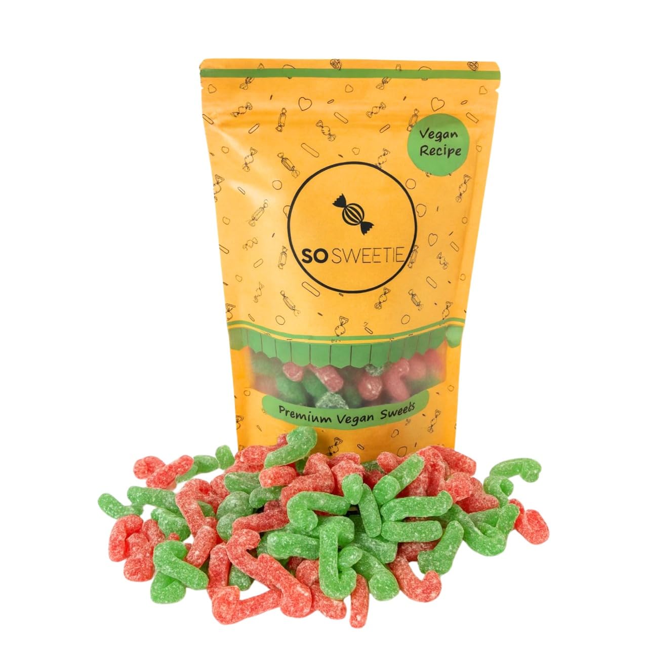 SoSweetie Vegan Fizzy Red & Green Candy Canes ? Gelatine-Free Bulk Pick & Mix Sweets in Resealable Pouch ? Perfect for Kids, Birthdays, Parties &
