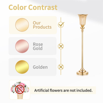 NUPTIO Gold Vase Centrepieces Tall: 2 Pcs 77.5cm Wedding Table Centerpieces Trumpet Vases Metal Flower Stand for Party Anniversary Ceremony Birthday