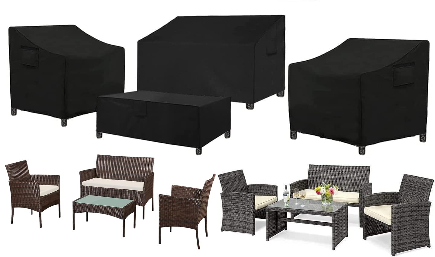 SIRUITON 420D Outdoor Furniture Cover 4-Piece Set, Heavy Duty Patio Furniture Covers, Outdoor Veranda Patio Garden Furniture Set, Waterproof Outdoor