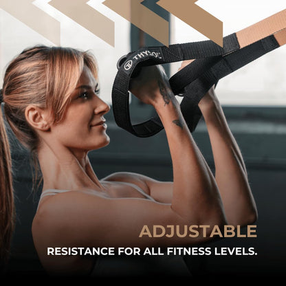 THYSOL Suspension Trainer Pro Xtreme Straps | Sling Trainer Set with Adjustable Door Anchor | Fitness Home Workouts - Suitable for Travelling & for
