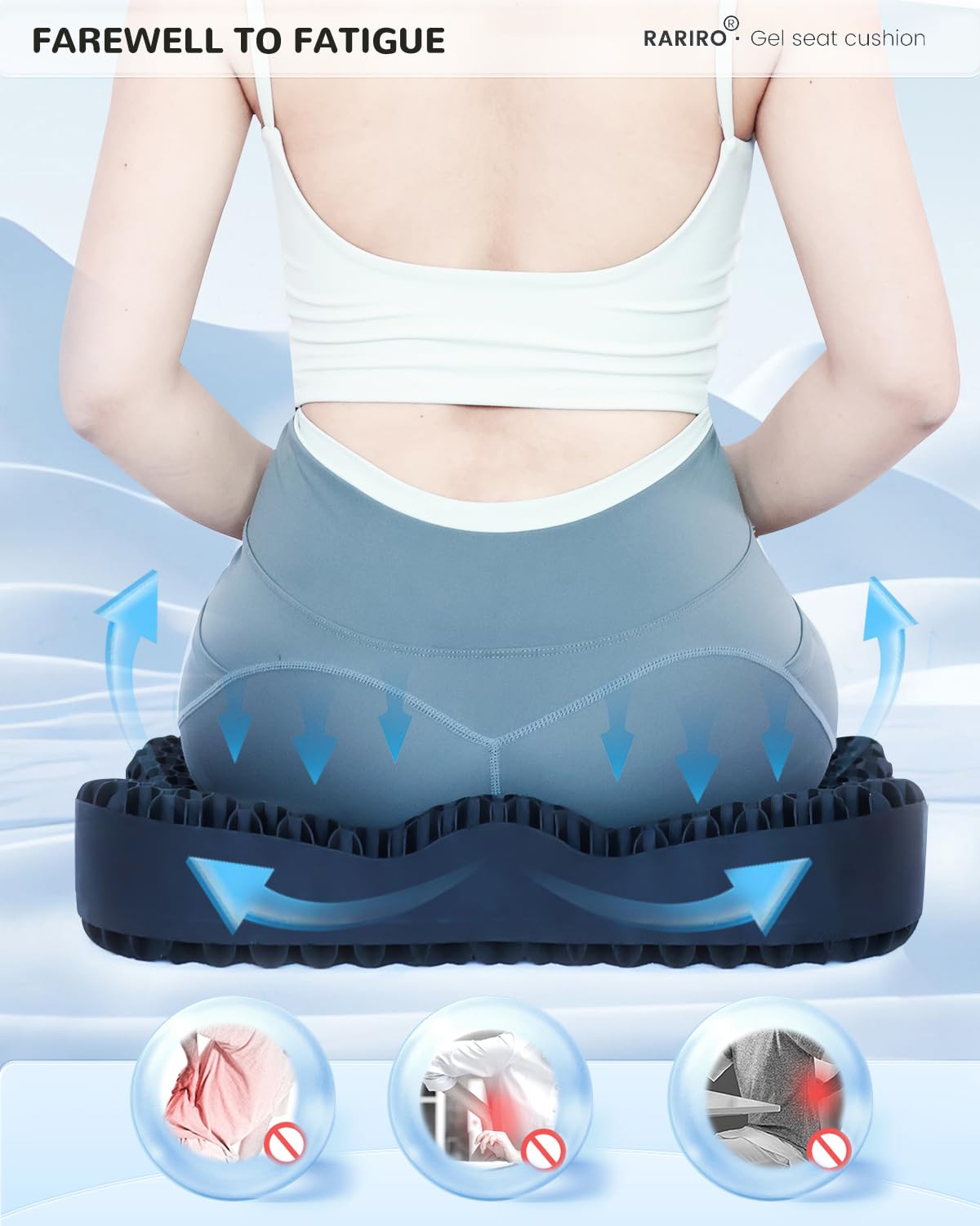 Double-Layer Honeycomb Gel Seat Cushion, Pressure Relief for Long Sitting