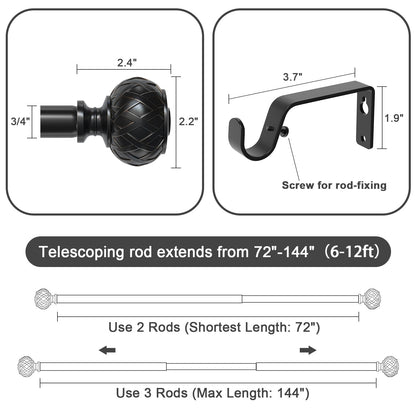 SZXIMU Curtain Pole for Windows 182-365 cm (72 to 144 Inches), Extendable Curtain Rod for Eyelet Curtains Drapery Rod with Netted Texture