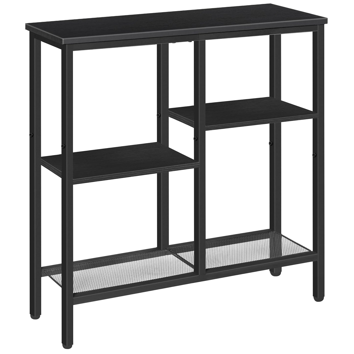 HOOBRO Console Table, Narrow Console Table, Slim Sofa Table with 4-Tier Storage Shelves, Industrial Hallway Table with Metal Mesh Shelf, for Hallway