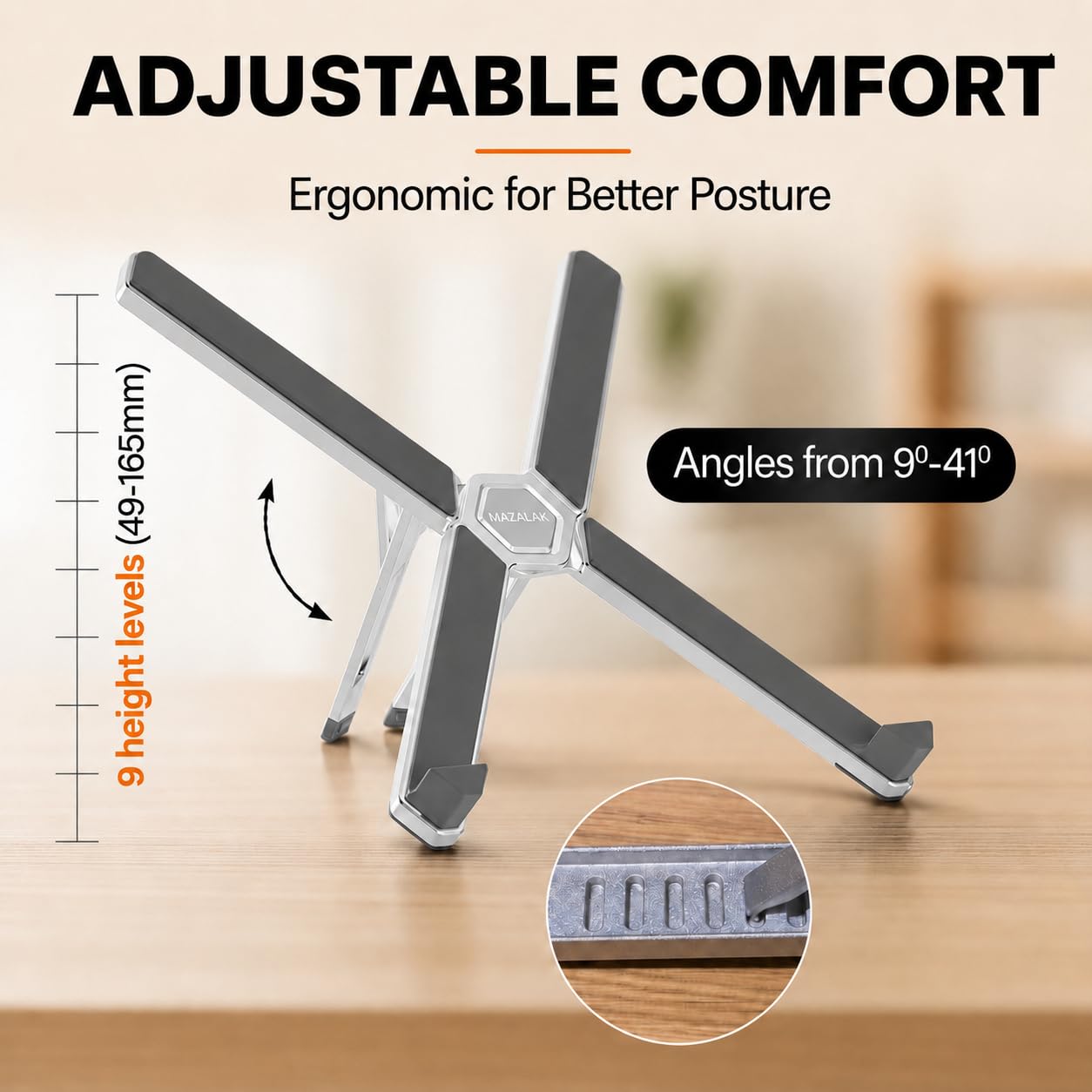 MAZALAK Laptop Stand for Desk, Foldable Aluminium Laptop Riser, Portable Height Adjustable Computer Stand, Ergonomic Holder Compatible with MacBook