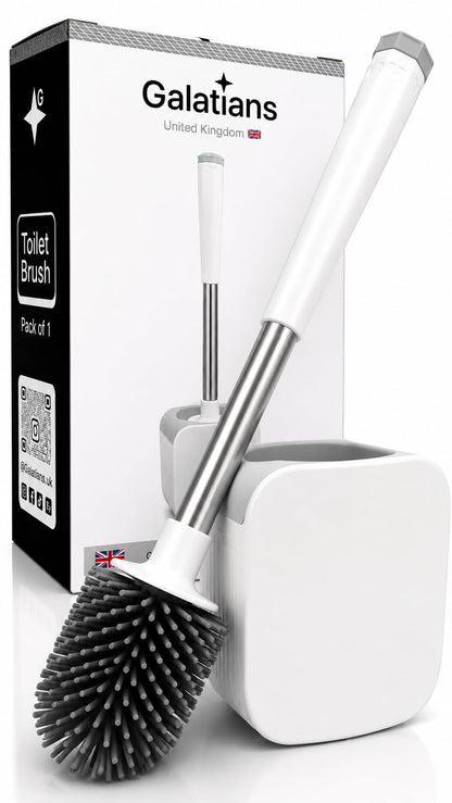 Toilet Brush and Holder Set, Wall Mounted Loo Brush with Hidden Tweezers