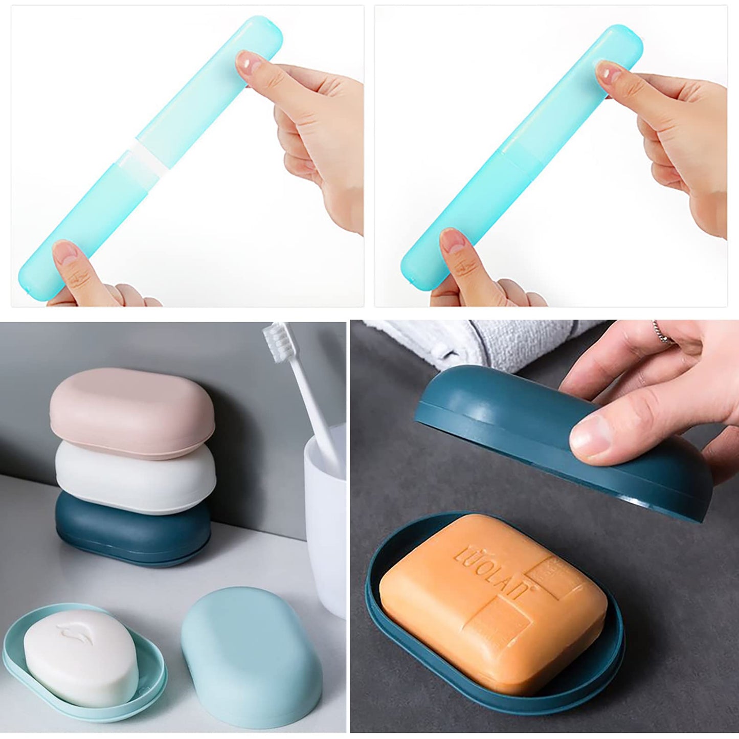 HREDZEO Travel Soap Case Toothbrush Case Set,4 Pcs Soap Dish with Lid Toothbrush Cup Cases Travel Soap Box Toothbrush Cover for Home Travel Camping