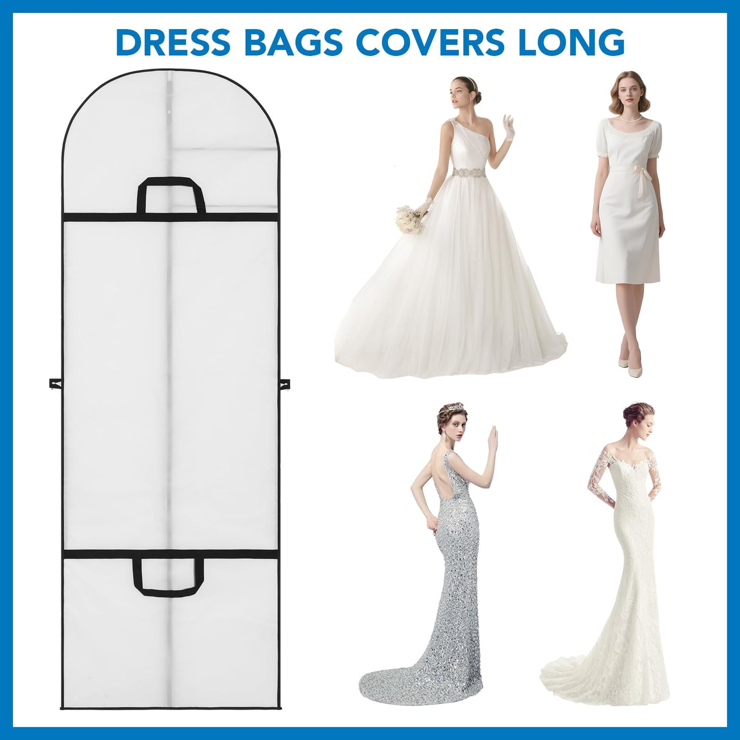 Dntorx 4PCS Long Dress Bags Covers PEVA Wedding Dress Bags 71in, White