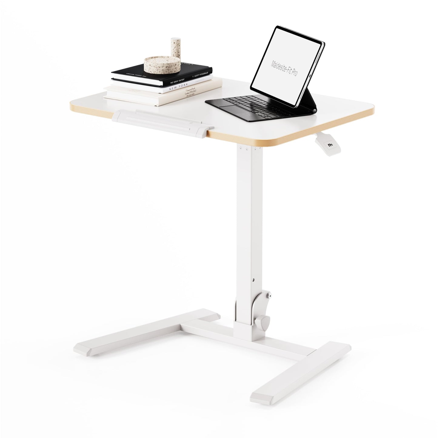 MAIDeSITe Fit Go Overbed Table with Wheels, Foldable Height Adjustable Desk