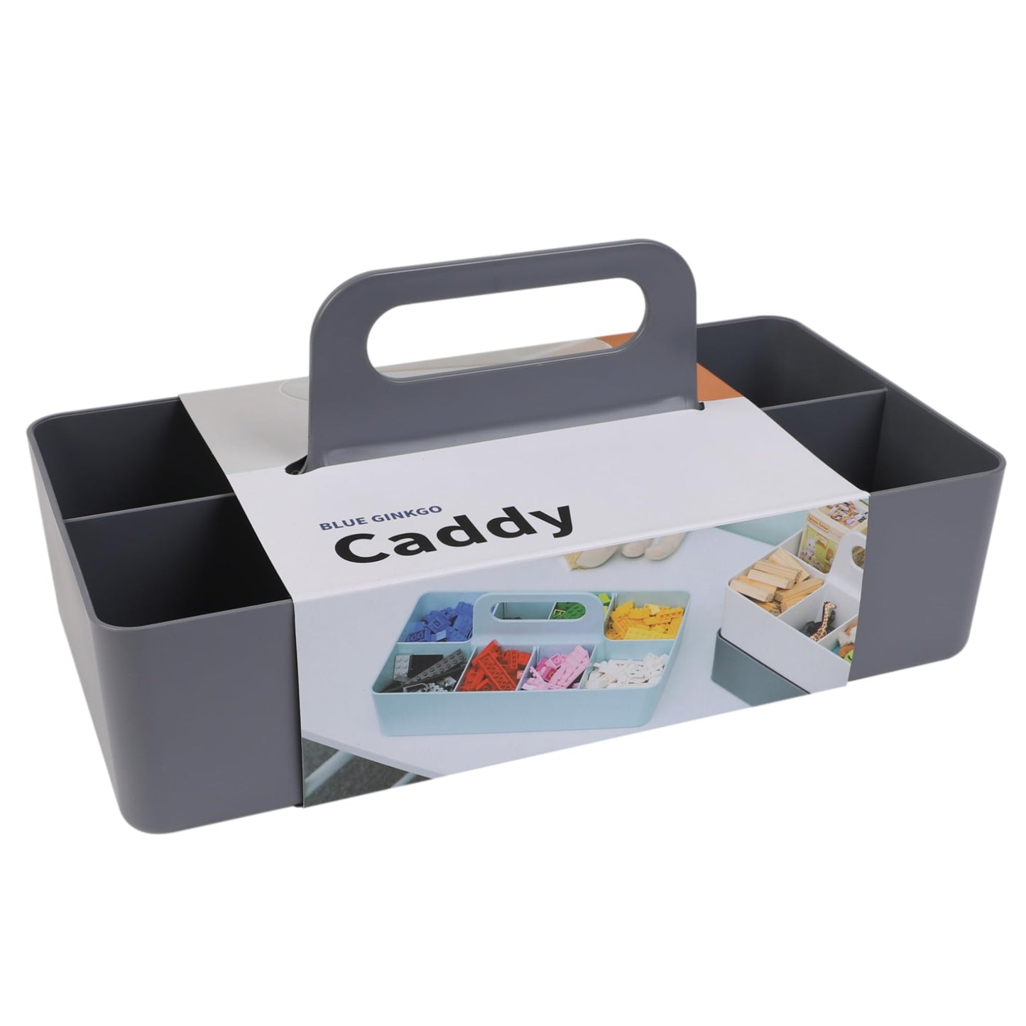 BLUE GINKGO Stackable Organizer Caddy – Korean-Made Portable Tote for Bathroom, Office, Crafts, or School Supplies (Long Rectangle, Grey)