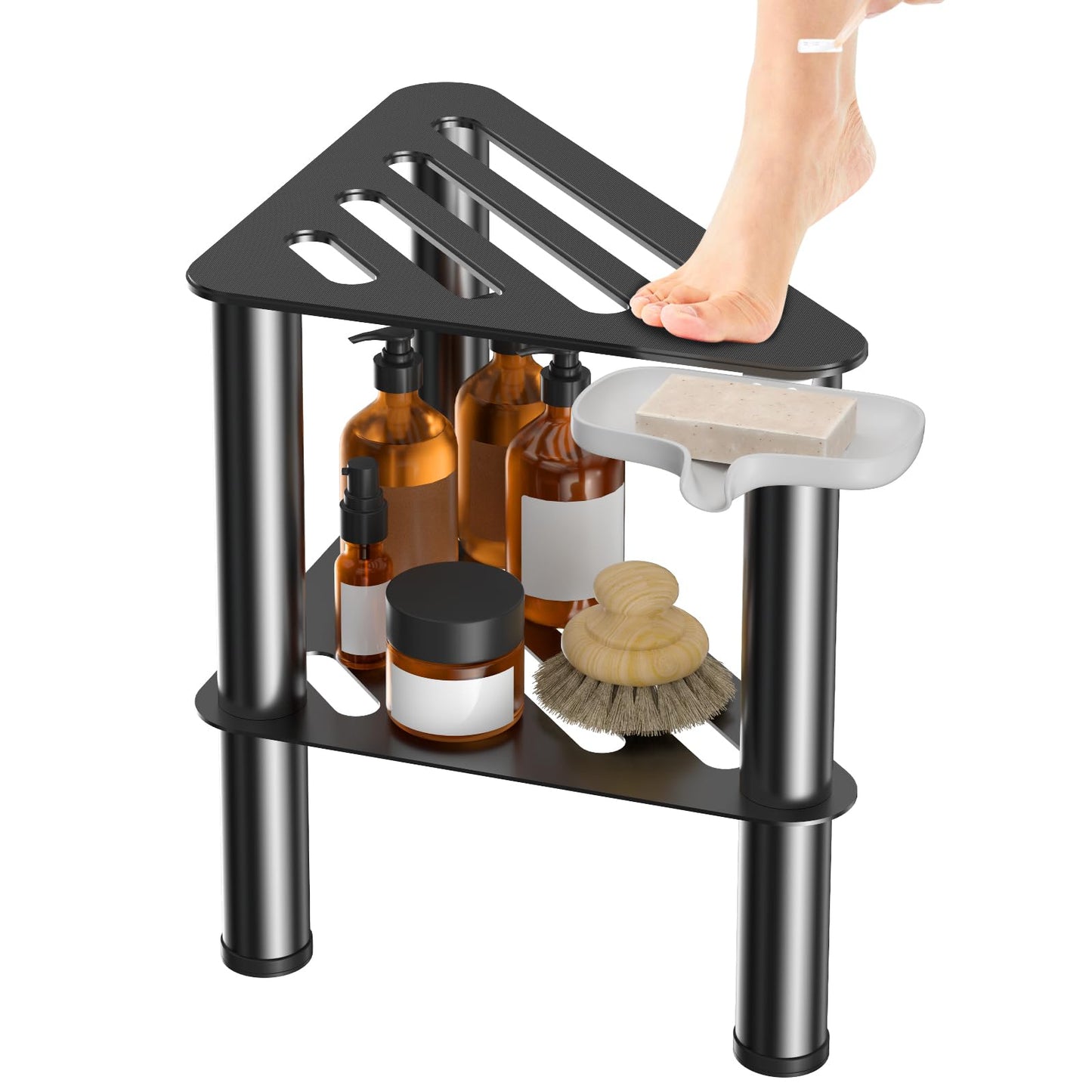 Corner Shower Foot Stool for Shaving Leg, Rust-Proof Non-Slip with Soap Box