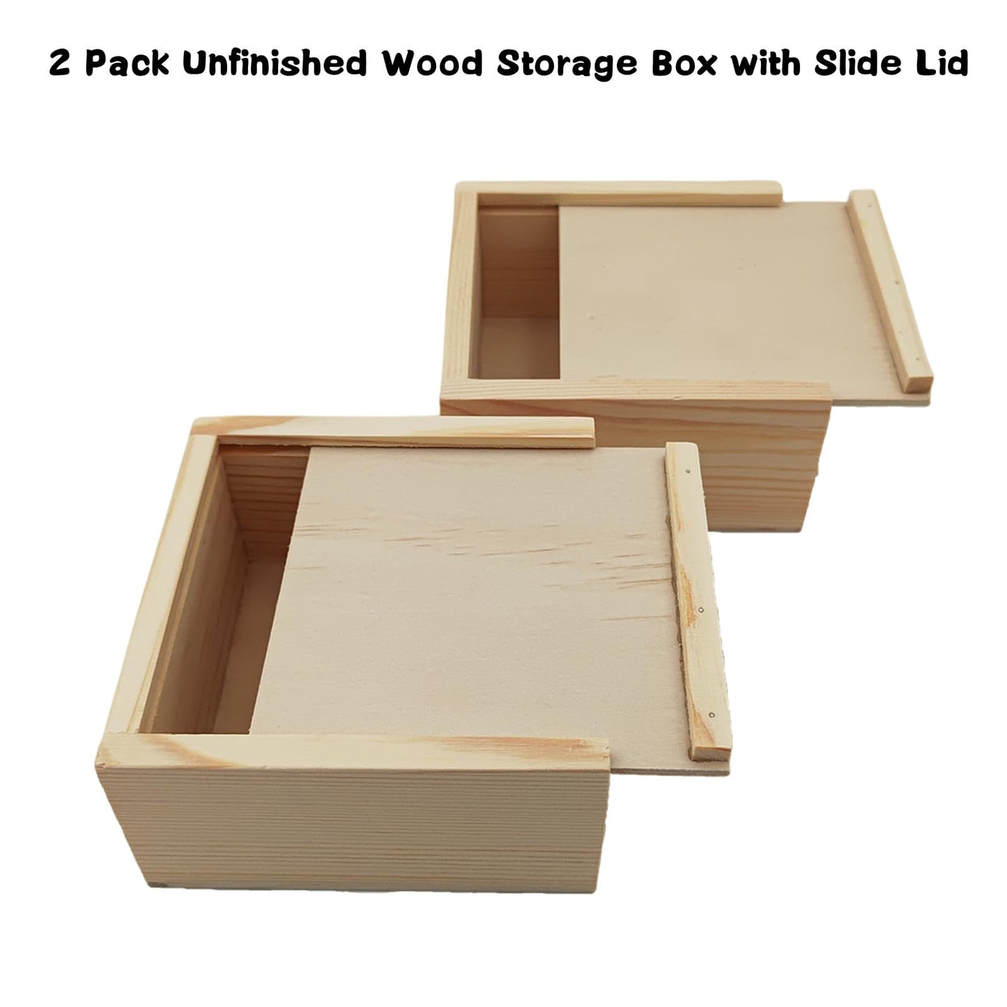 Anktily 2 Pack Unfinished Wood Storage Box with Slide Lid, Blank Natural Wood Box Case Container for Jewellery, DIY Arts & Crafts Hobbies