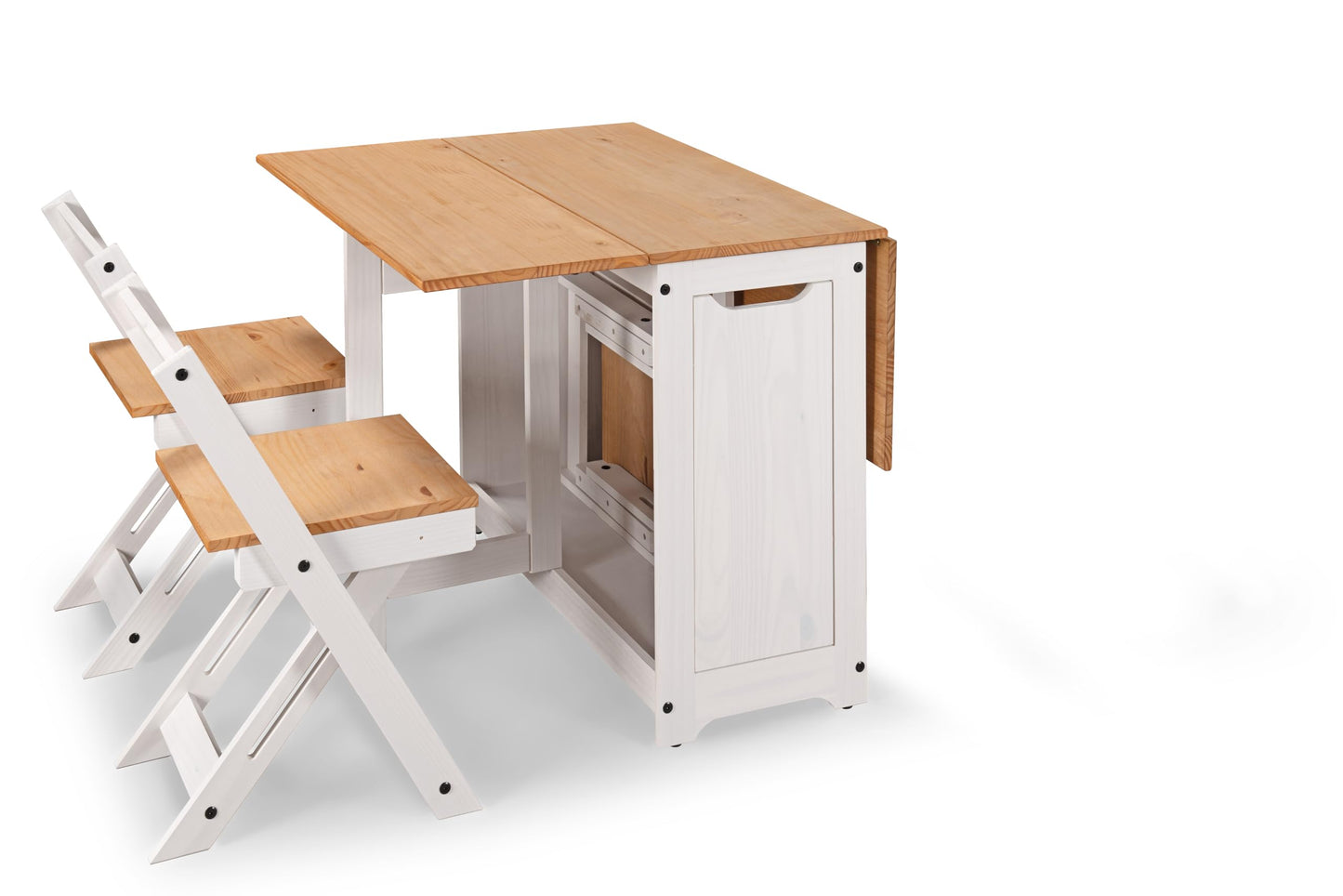 Mews Corona Butterfly Santos Dining Set White 4 Seat Folding Drop Leaf Table with Chairs Solid Mexican Pine