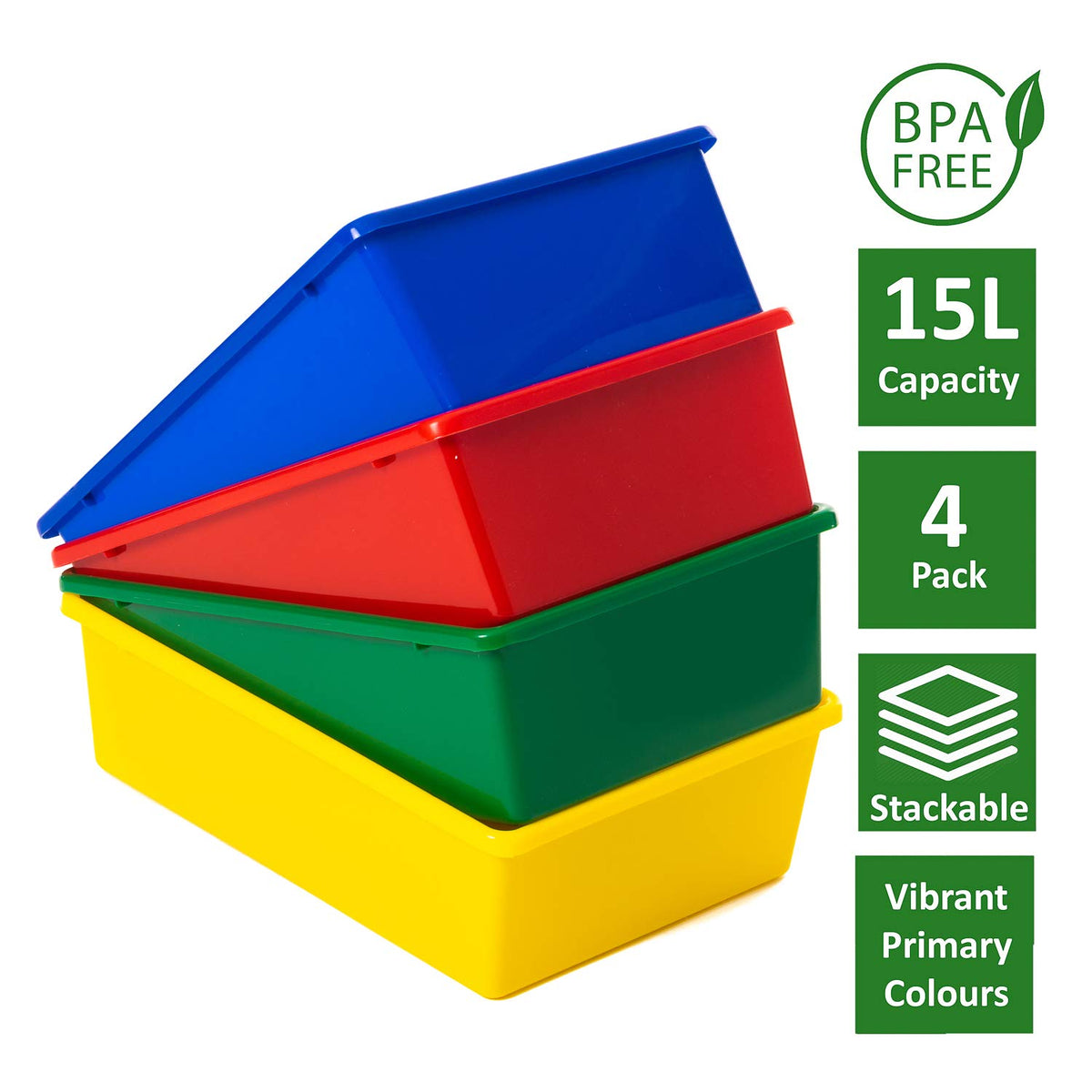 Gatton Design Storage Baskets Set of 4, Multiple Colour Plastic Boxes for Shelves, Kitchen, Cupboard, Bathroom, Office, School & Home Organiser