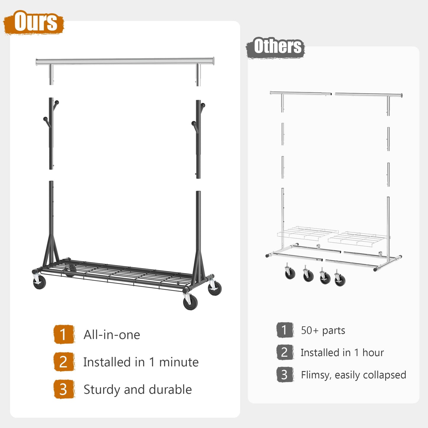 Gewudraw Clothes Rack Heavy Duty 240 KG Capacity, Portable, Foldable, Black