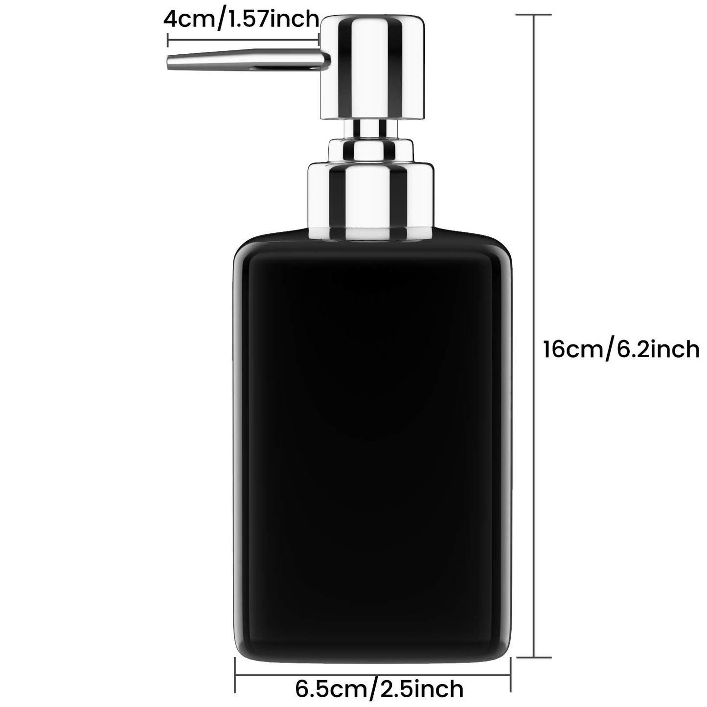 Ceramic Soap Dispenser - 320ml/11oz Square Design with Long Spout & Rustproof Pump, Refillable for Shampoo/Liquid Soap