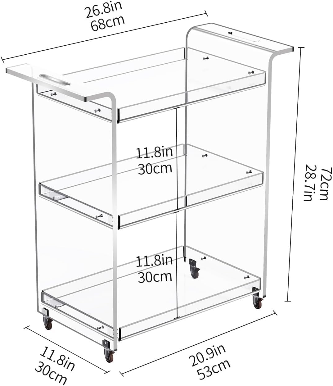solaround Acrylic Bar Cart, Drink Trolley, Clear, 53 x 30 x 72 cm