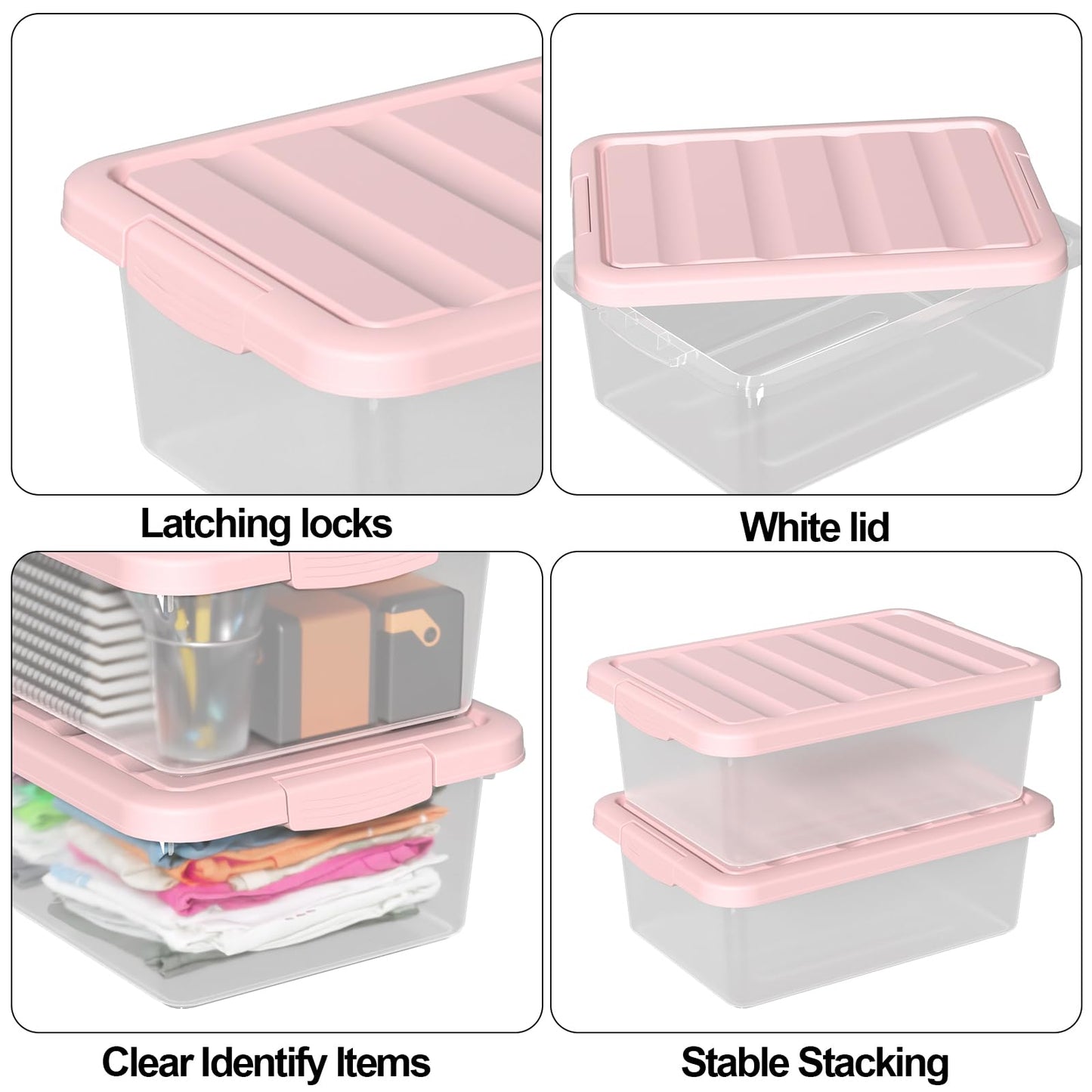 Ysmiltion 14 L Plastic Storage Bin with Lids, Pink Under Bed Boxes, 2 Packs