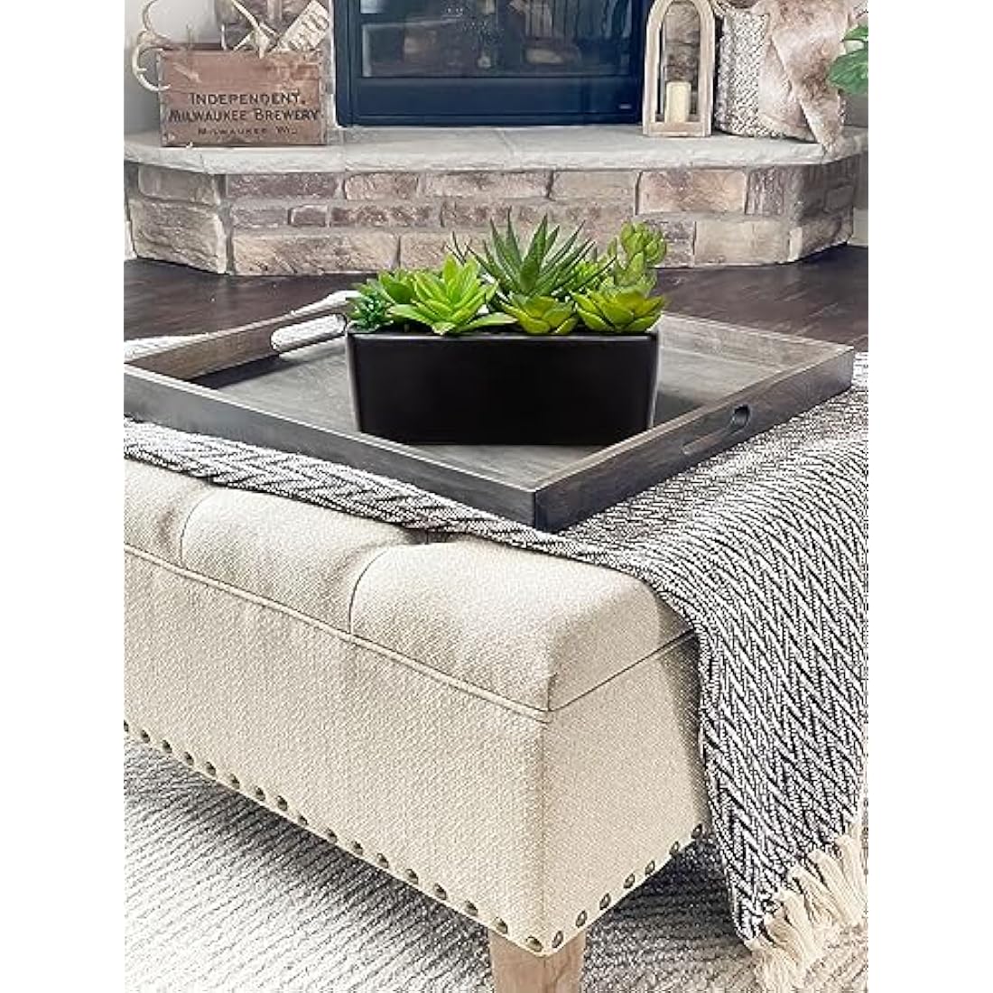 Briful Artificial Succulent Plants Faux Succulents in Black Ceramic Pot, Fake Plants Artificial Succulents Potting Mix Artificial Plants in Pot for Office Home Bathroom Shelf Decor
