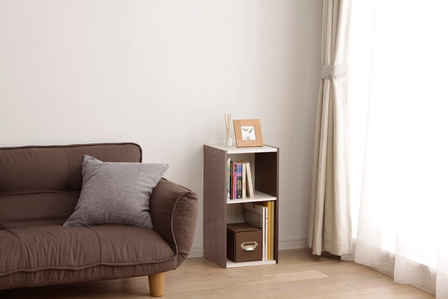 Amazon Brand - Movian 2 tier MDF modular bookcase, Brown/White, 30 x 29 x 60 cm