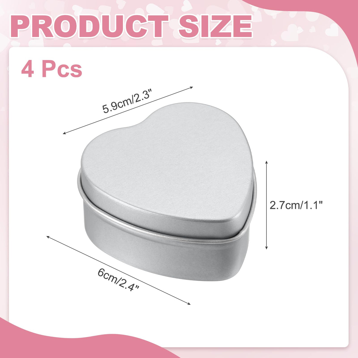 sourcing map 4Pack Metal Tin Box, 2.4x2.3x1.1 Heart Empty Tinplate Containers with Lids