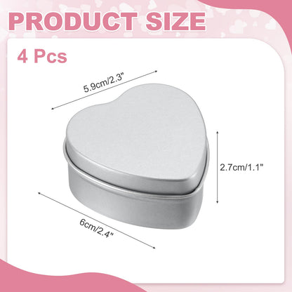 sourcing map 4Pack Metal Tin Box, 2.4x2.3x1.1 Heart Empty Tinplate Containers with Lids