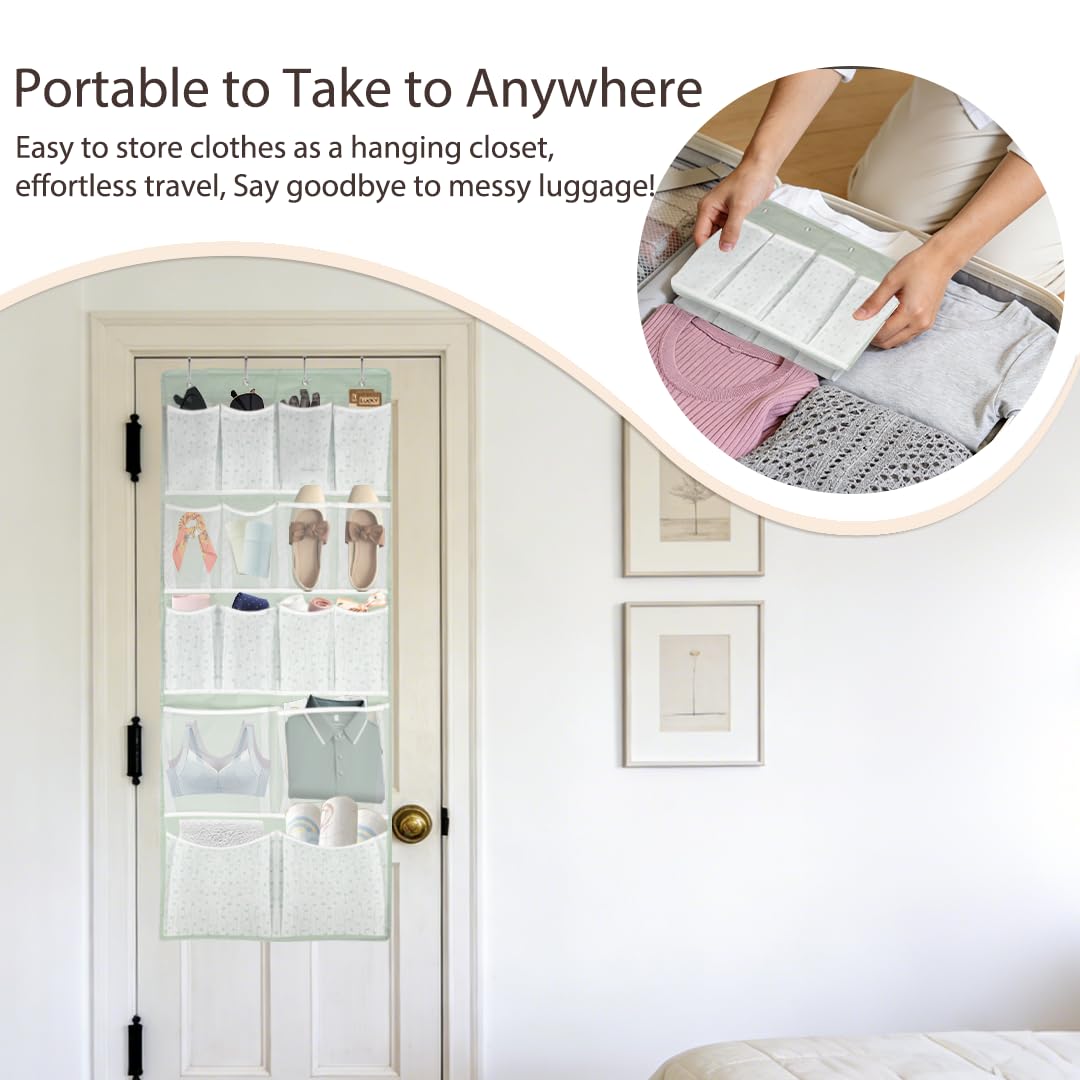 16 Pockets - Over Door Hanging Organiser with 4 Kinds Pouches,Back of Door Bathroom Hanging Shelves Holder for Shoes,Sock,Hat,Underwear,Travel