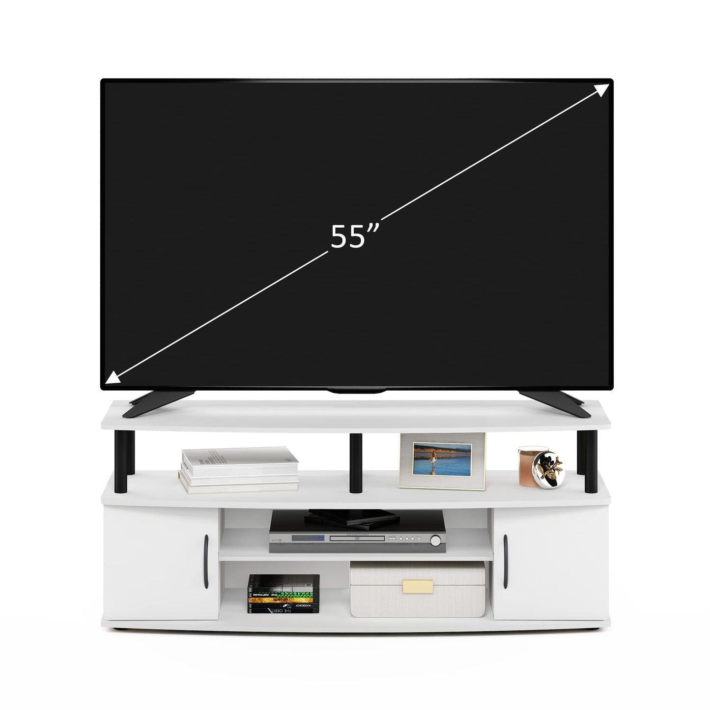 Furinno JAYA TV Stand, Entertainment Center, TV Console, for TV up to 55 Inch, with 2 Doors and Cable Management Holes, for Living Room, Bedroom