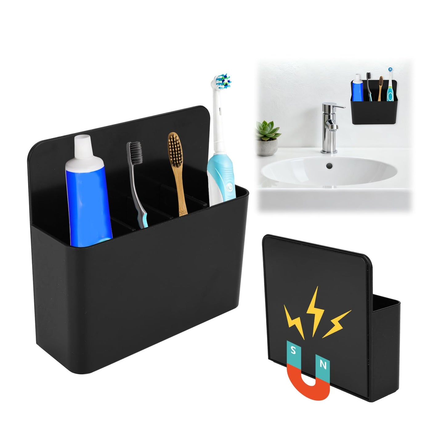 Magnetic Toothbrush Holder with Spacers, Plastic Wall-Mounted Bathroom Organizer Portable Cruise Essentials for Alaska & Caribbean Cruise Stateroom