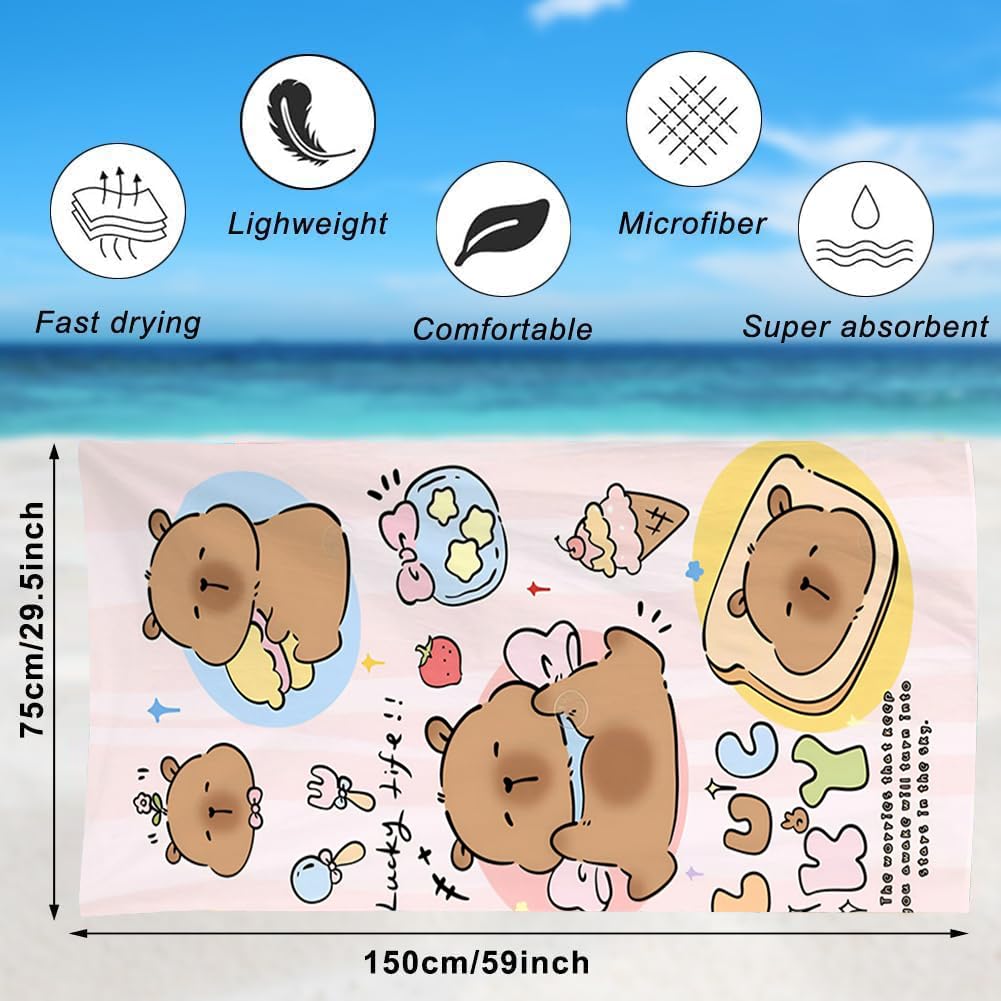 Spiritzohic Capybara Beach Towels, Capybara Bath Towels Swimming Towel Quick Dry Microfibre Towel Sandproof Beachs BathTowels for Travel, Sauna