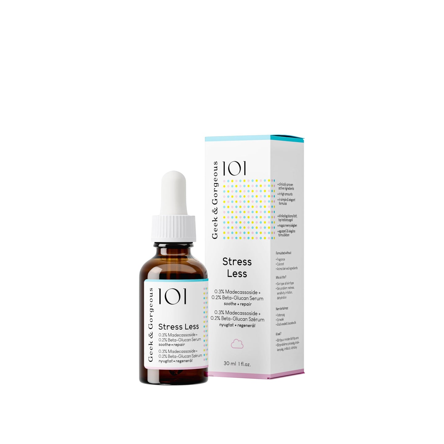 Geek & Gorgeous 101 - Stress Less, light & silky gel formula with Beta-Glucan & Madecassoside, soothes & repairs - all skin types especially