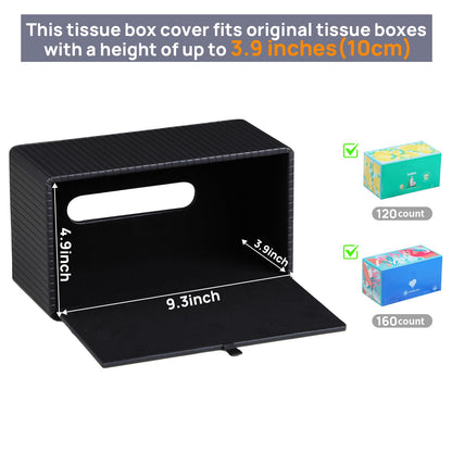 MEIBOOCH Tissue Box Cover Stylish PU Leather Rectangular Tissue Box Holder with Magnetic Bottom Cover for Bathroom Bedroom or Office Black Stripe