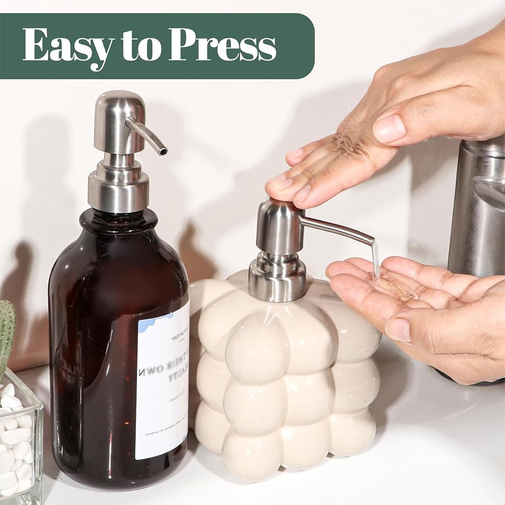 2PCS 304 Stainless Steel Soap Dispenser Pump Head – Replacement Soap Pump for Kitchen & Bathroom, Reusable Hand Soap Pump