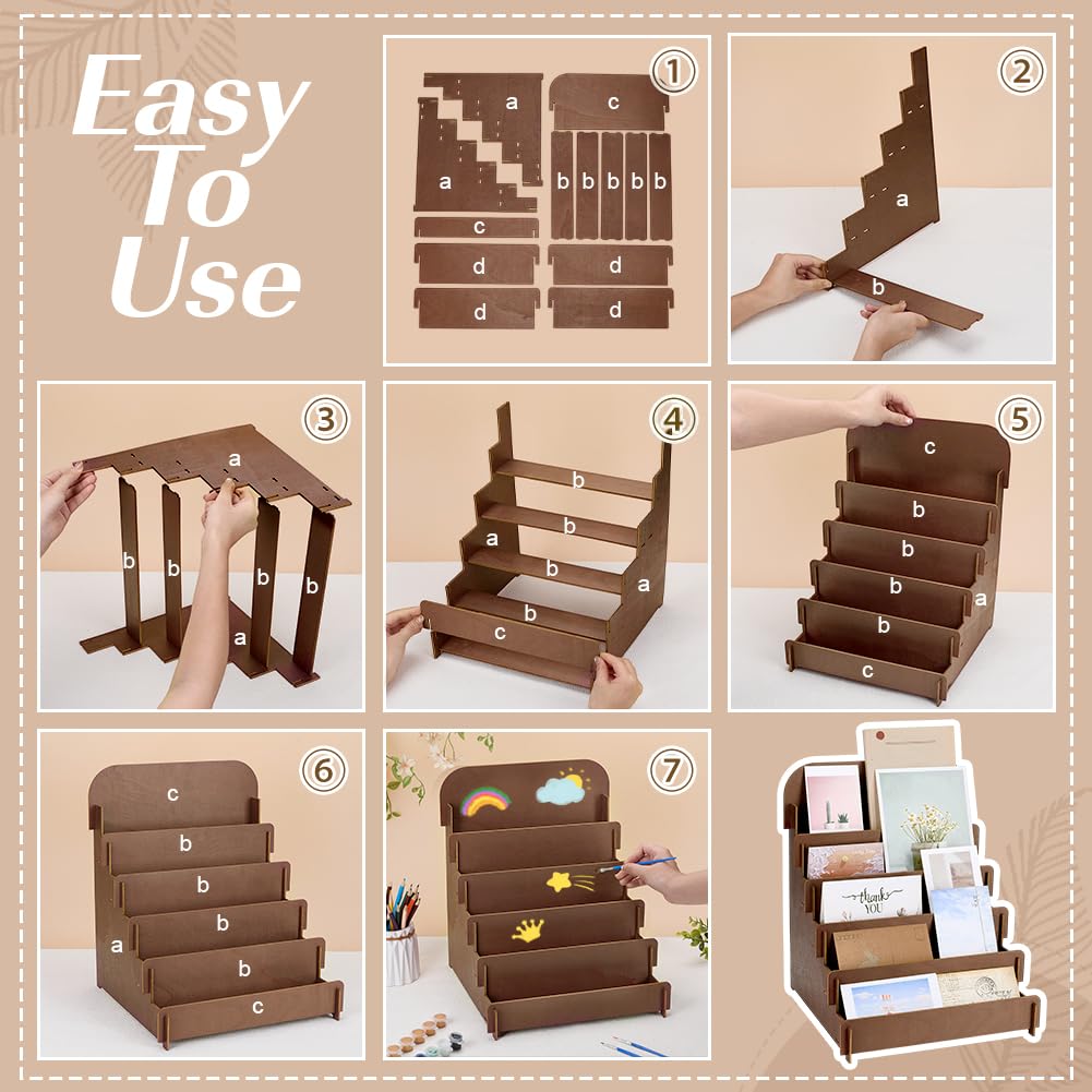 PH PandaHall 5-Tier Greeting Card Display Stand, Brown Wooden Card Holder Stand Postcard Rack for Retail Stores Postcards Stickers Stationery Vendors