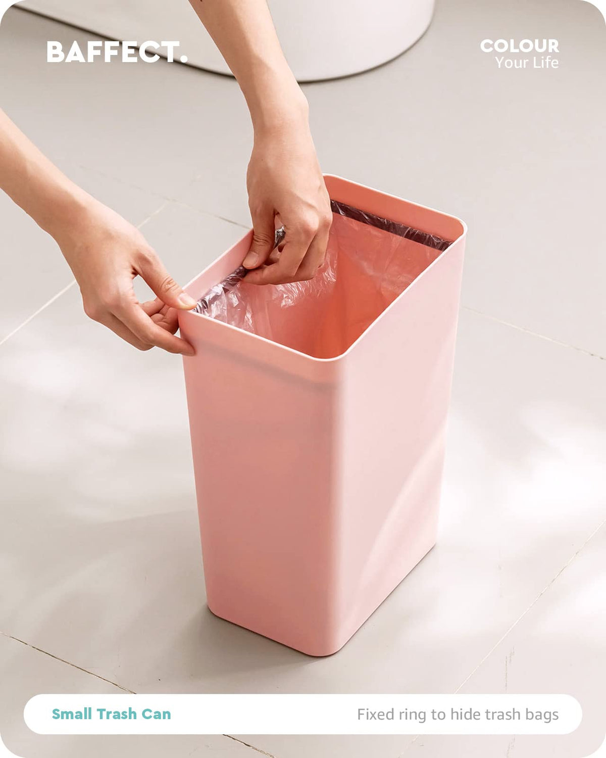Baffect Small Trash Can with Lid Waste Basket Bathroom Garbage Can Dorm Room Essentials for Bedroom, Office, College-2.1 Gallon Pink