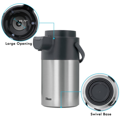 Tiken 3L Airpot Coffee Dispenser with Pump Stainless Steel Vacuum Insulated Thermal Jug Flask for Hot Water Tea