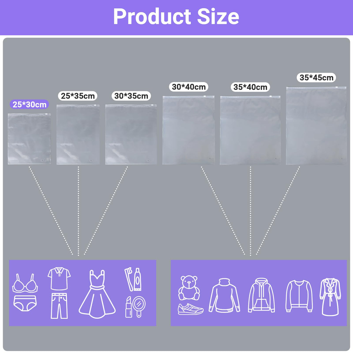 Svaldo Clear Zip Bags for Travel, 25Pcs 25 * 30cm Bikini Organiser Bags, Resealable and Reusable, Plastic Pouches for Swimsuit, Underwear, Cosmetics