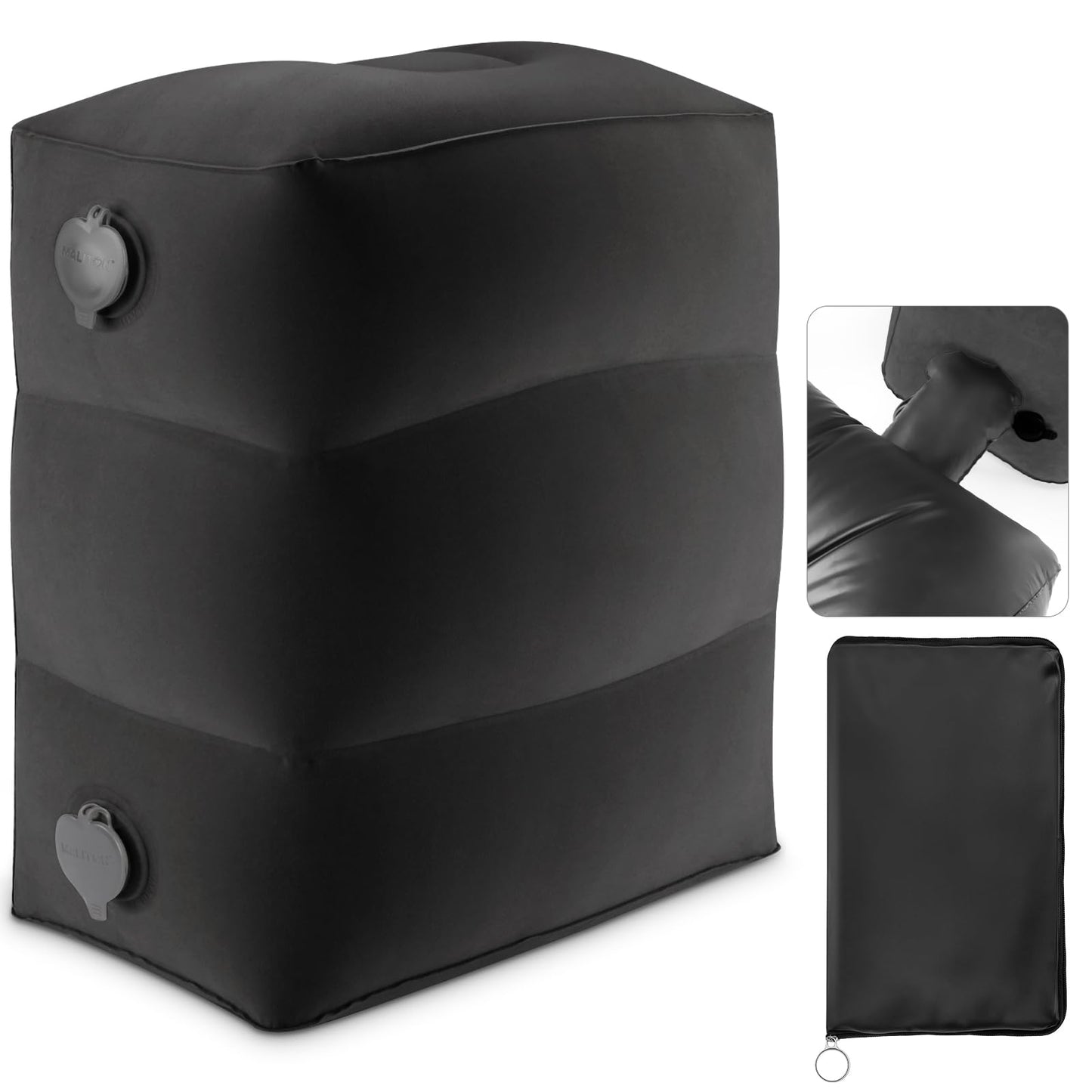 Maliton Inflatable Airplane Foot Rest with Pump Bag (Black, 1 Pack)