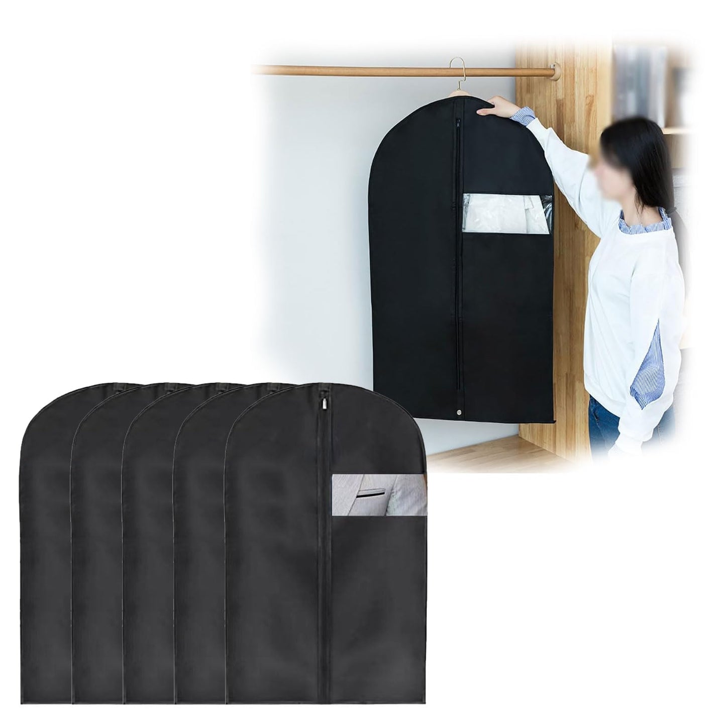 Heucadup suit bags for men 5 Pieces suit covers for men 120 x 60 cm garment bags with Zipper dress bag, clothes covers, garment covers for clothes