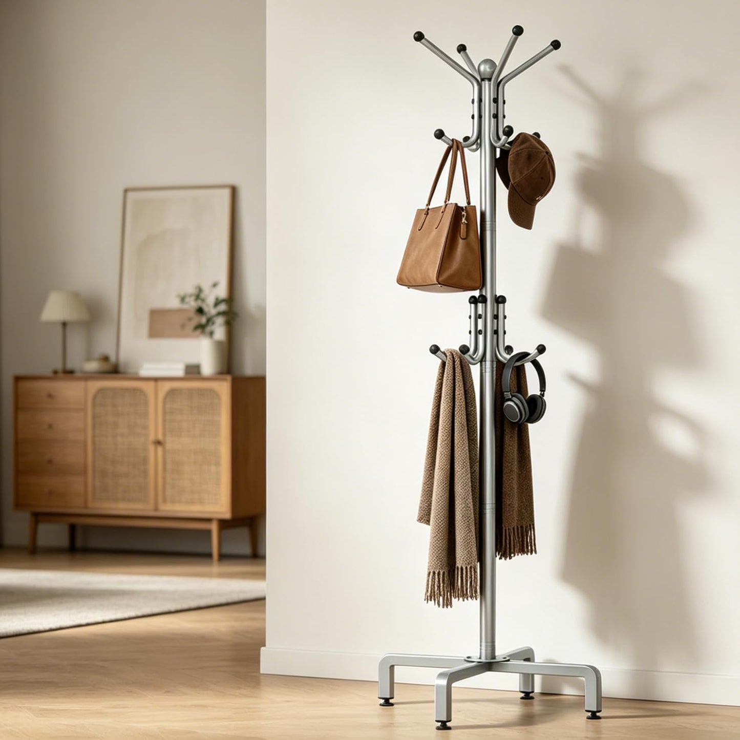 chunyangjingpin Coat Rack Stand with Adjustable Square Feet & Decorative Ball, 178 x 54 x 40cm Metal Coat Tree