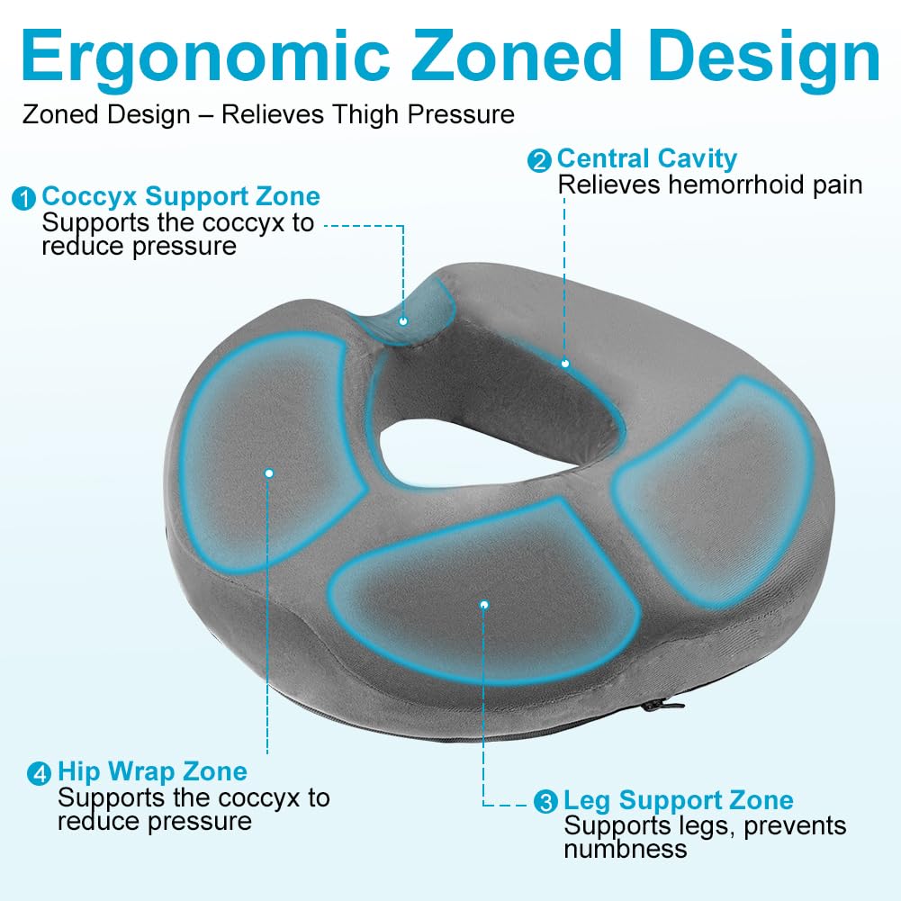 AOOSU Donut Cushion, Memory Foam Seat Cushions with Center Hole & U-Shaped Design, Cushion Support for Long Sitting