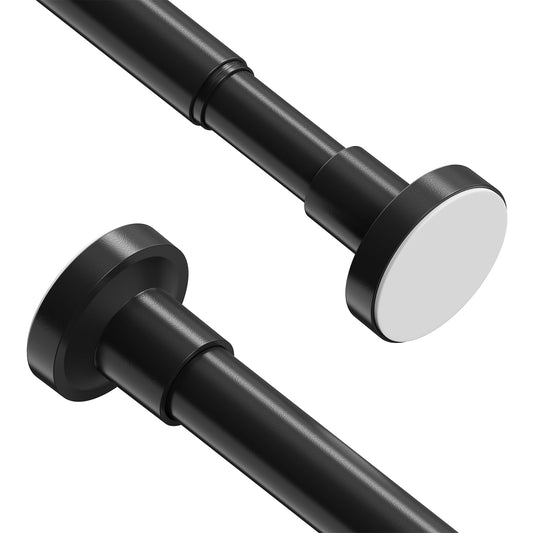 WELDUN 2 PCS Extendable Curtain Tension Rod, 48-67CM No Drill Telescopic Shower Curtain Rod, Adjustable Spring Rod for Window Bathroom, Bedroom, Black