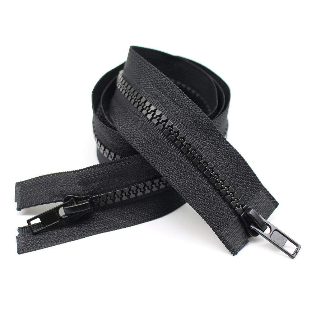YaHoGa Pack of 2 90 cm #5 Zip Plastic 2 Way Separable Black 5 mm Zip for Coat Jackets (2 Way)