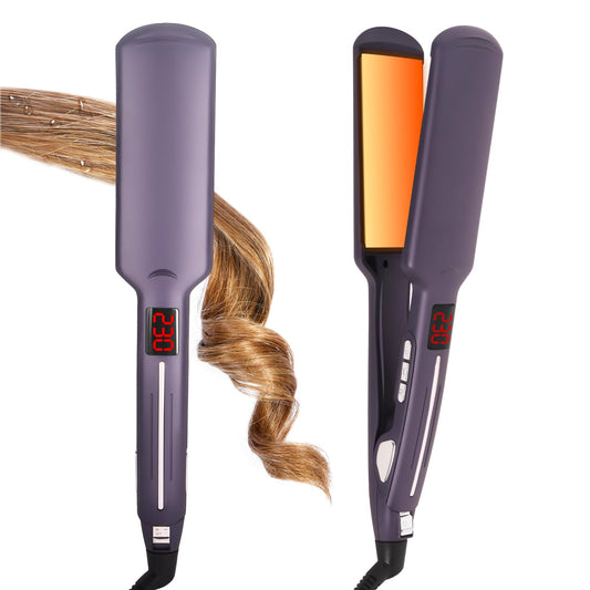 LRHSBG Hair Straightener with Widened Heating Plates, Hair Straightener Brush with Long Handle for Fast Salon Styling, 11 Temp-Setting, LCD Screen,
