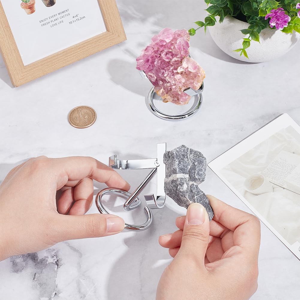 NBEADS 6 Pcs Metal Crystal Ball Holder, Platinum Iron Crystal Ball Ornament Rack Holder Metal Easel Stands for Rocks, Geodes, Decorative Display