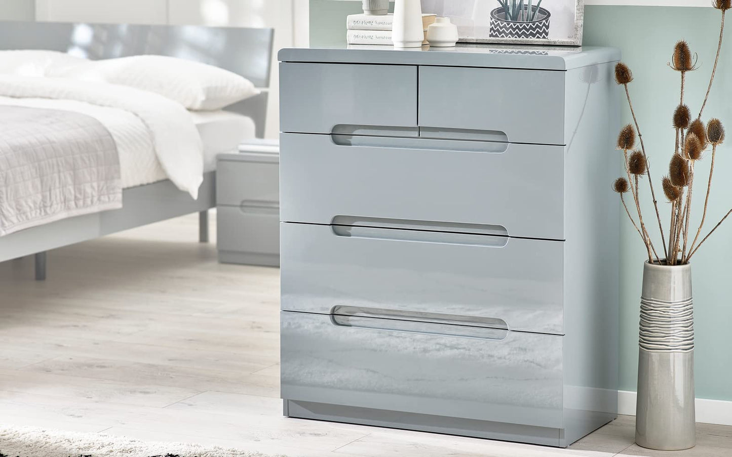 Julian Bowen Manhattan Chest of Drawers, 3 Drawer, Gloss Grey - H81 x D40cm
