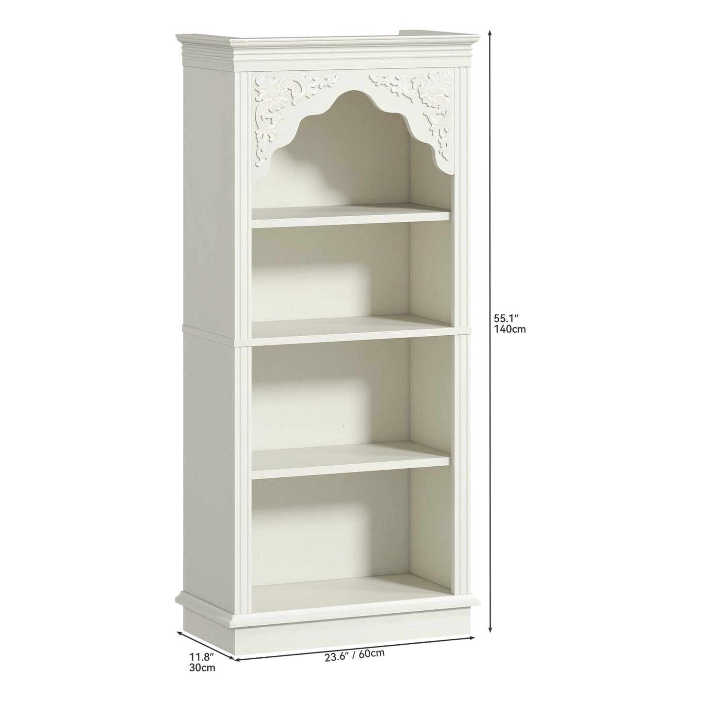 YITAHOME 4-Tier Vintage Bookcase with Carved Design Bookshelf Open Display Storage– Ideal for Living Room, Bedroom, Study & Office, White, 140cm