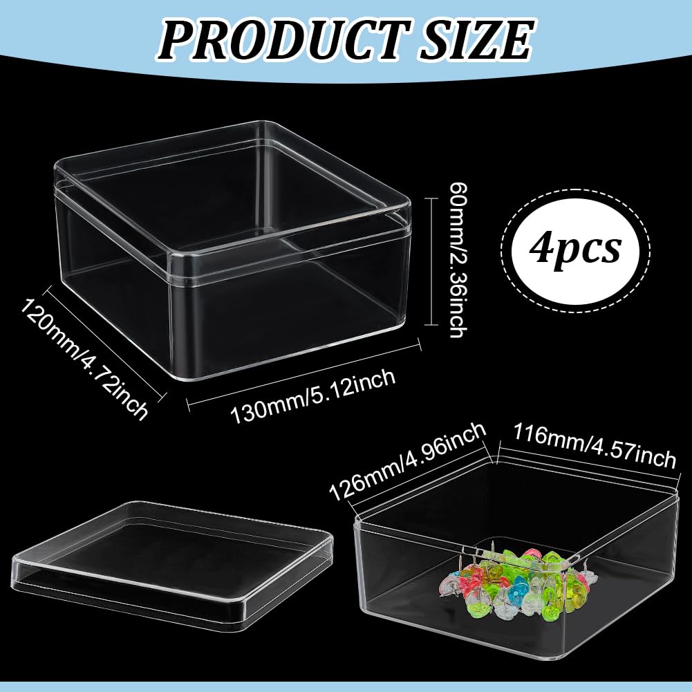 BENECREAT 4Pcs Acrylic Storage Boxes with Lids, 12x13x6cm Square Storage Containers Cube Storage Display Box for Wedding, Party, Treats